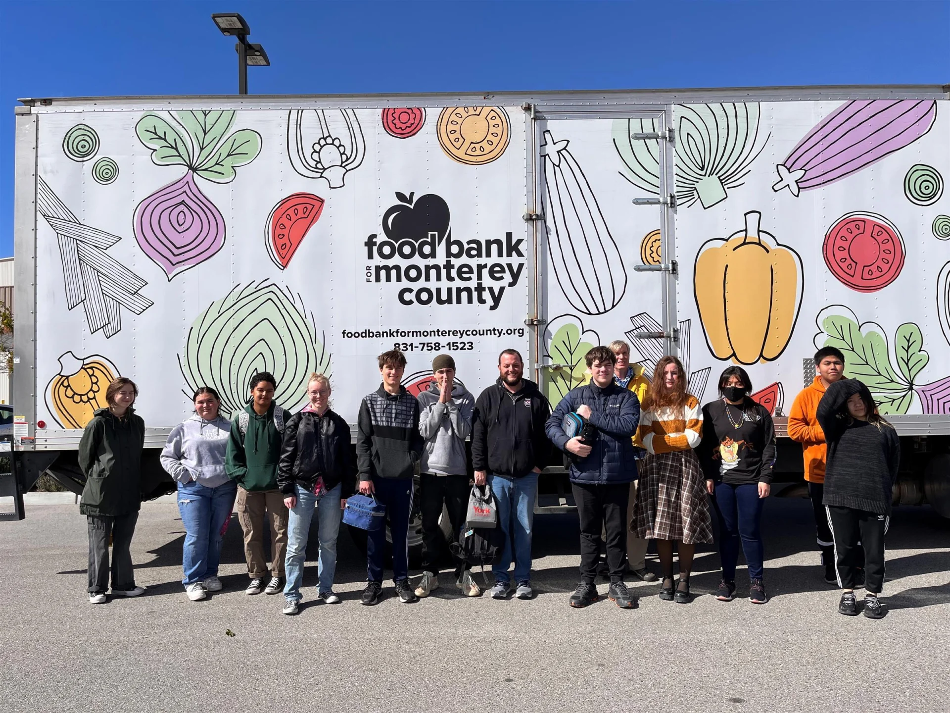 students in front of Monterey County food bank truck