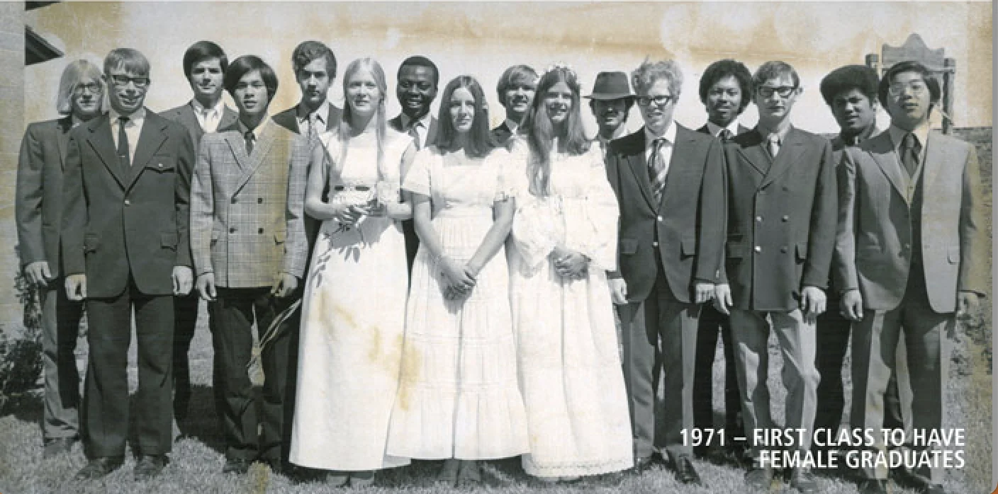 photo of first graduating class with girls